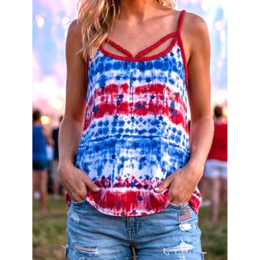 No Boundaries Red & Blue Tie-Dye Braided-Strap Camisole sz 11-13 Juniors
